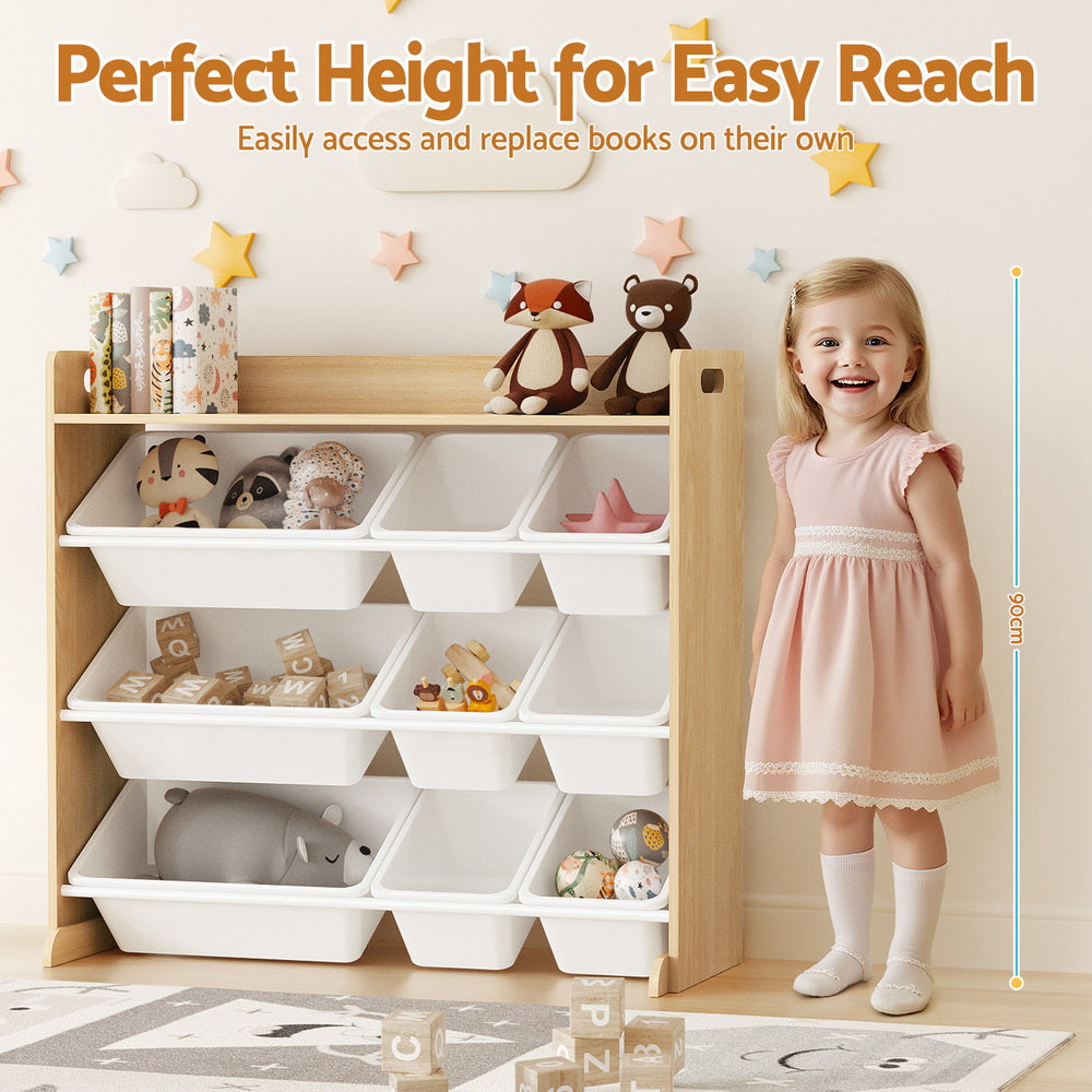 Toy Boxes: Keezi Kids Toy Box 9 Bins Bookshelf Organiser Display Shelf Storage Rack Wooden