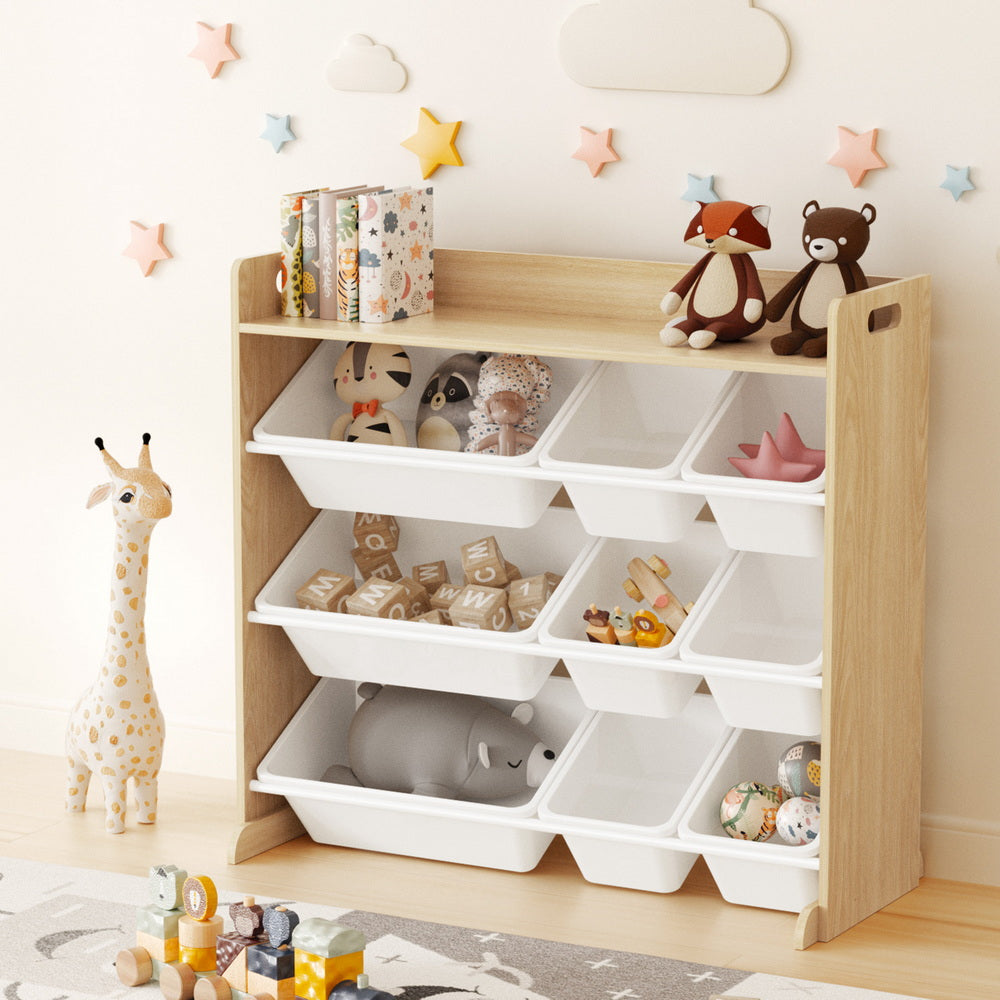 Toy Boxes: Keezi Kids Toy Box 9 Bins Bookshelf Organiser Display Shelf Storage Rack Wooden