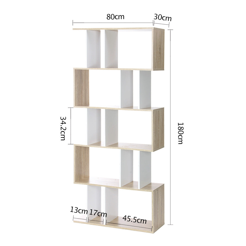 Bookcases & Shelves: Artiss Bookshelf 5 Tiers - RITA White and Oak