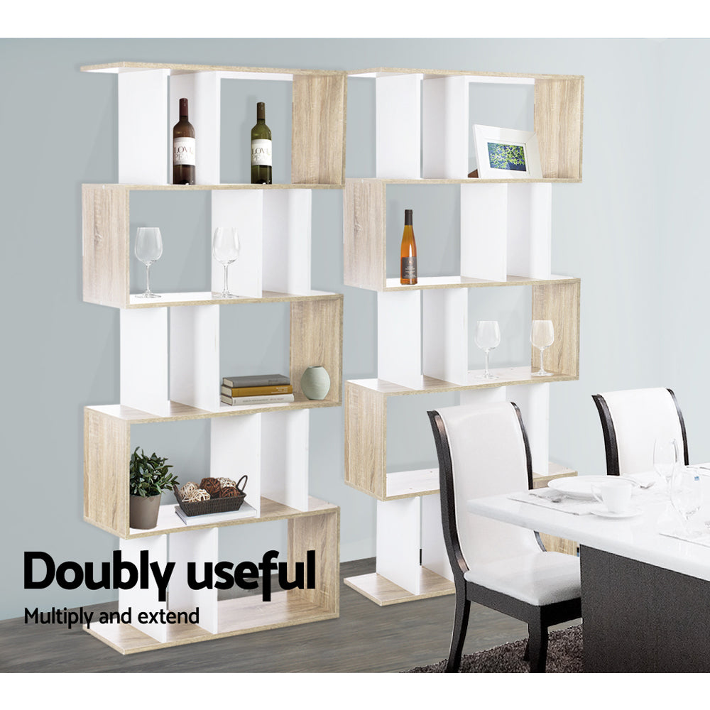 Bookcases & Shelves: Artiss Bookshelf 5 Tiers - RITA White and Oak