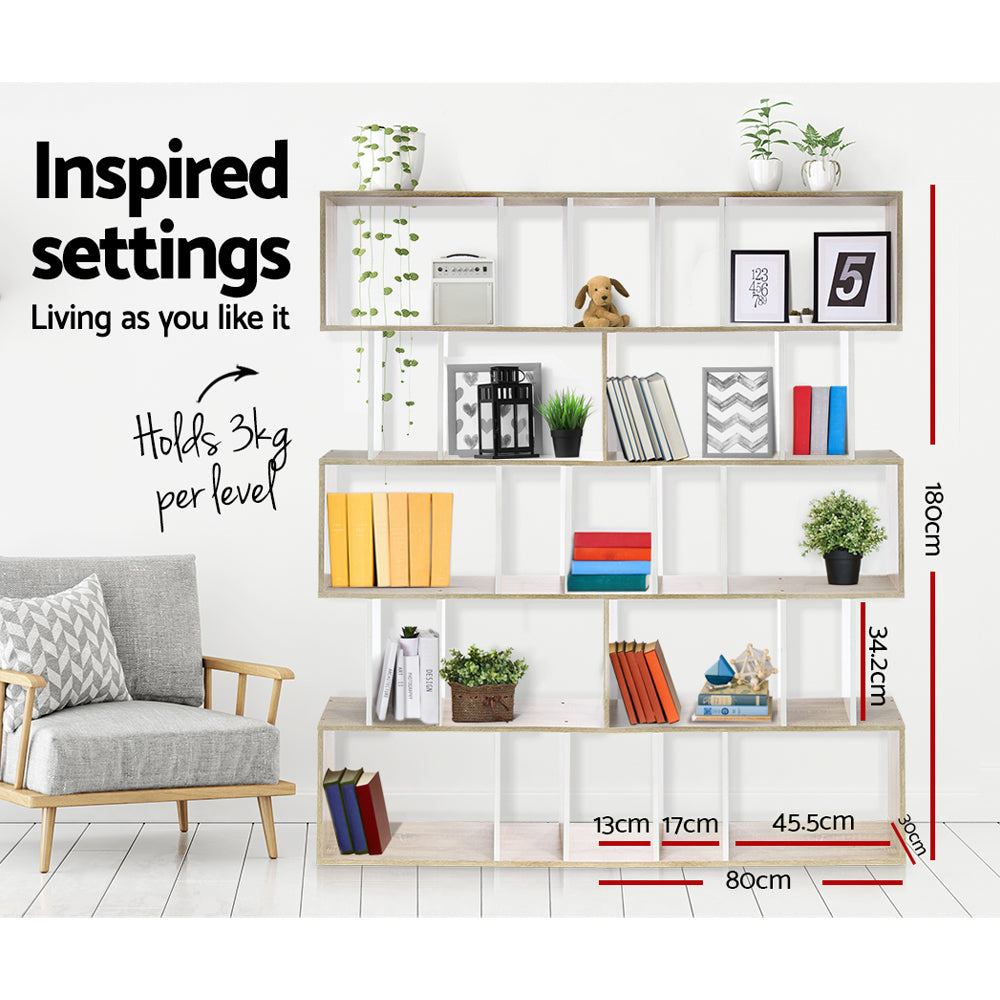 Bookcases & Shelves: Artiss Bookshelf 5 Tiers - RITA White and Oak