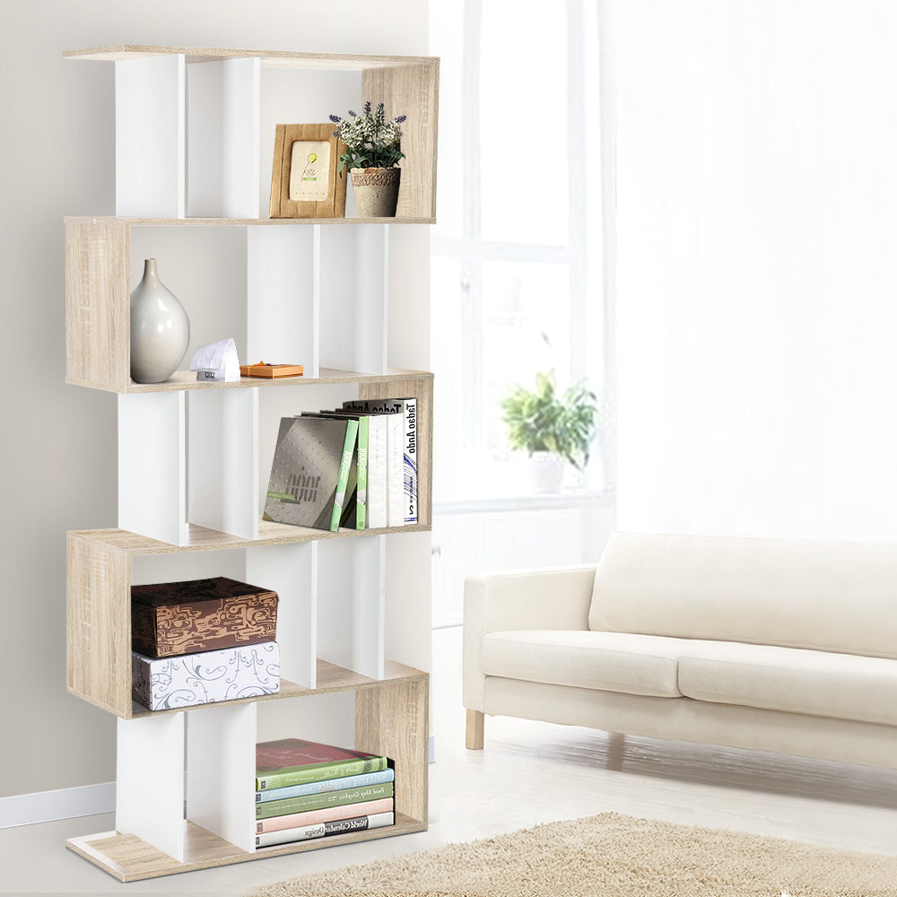 Bookcases & Shelves: Artiss Bookshelf 5 Tiers - RITA White and Oak