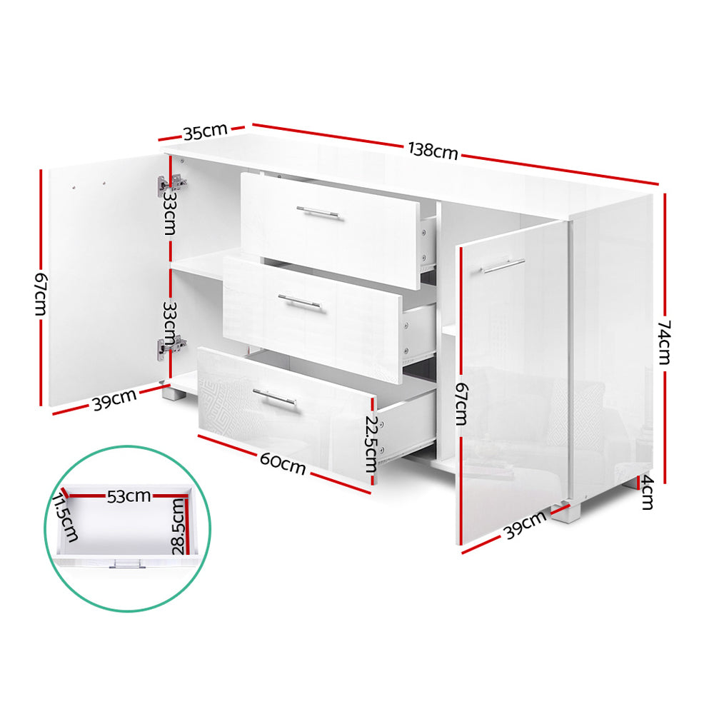 Buffets & Sideboards: Artiss Buffet Sideboard High Gloss - White