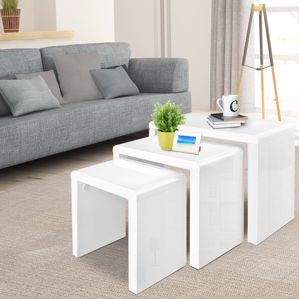 Coffee Tables: Artiss Nesting Coffee Table Set of 3 Glossy White