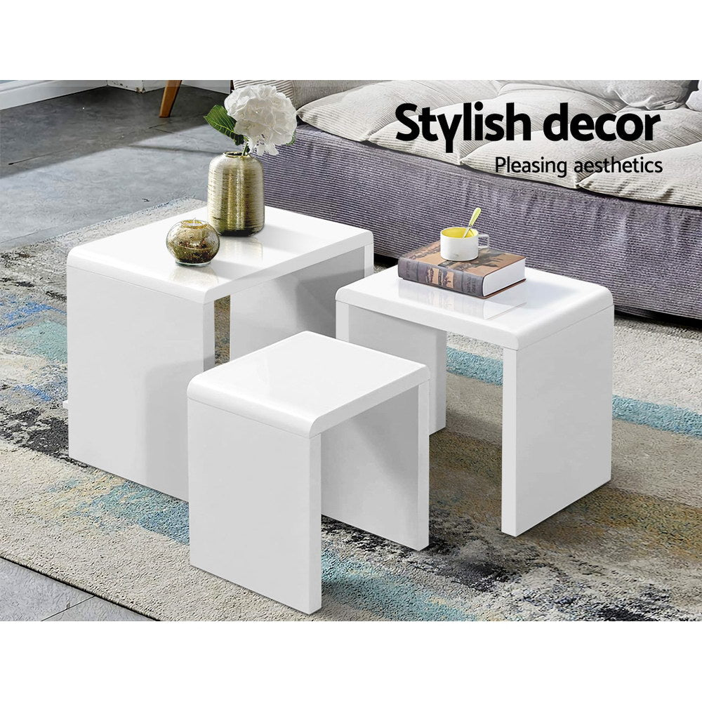 Coffee Tables: Artiss Nesting Coffee Table Set of 3 Glossy White