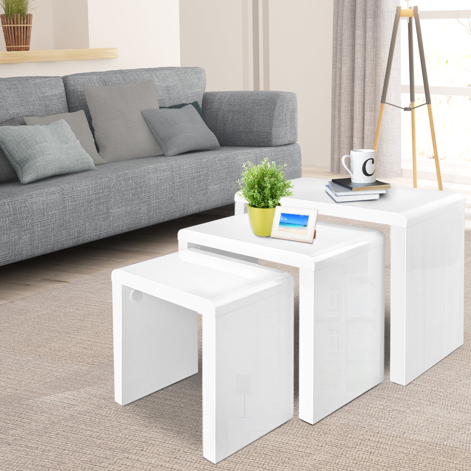 Coffee Tables: Artiss Nesting Coffee Table Set of 3 Glossy White