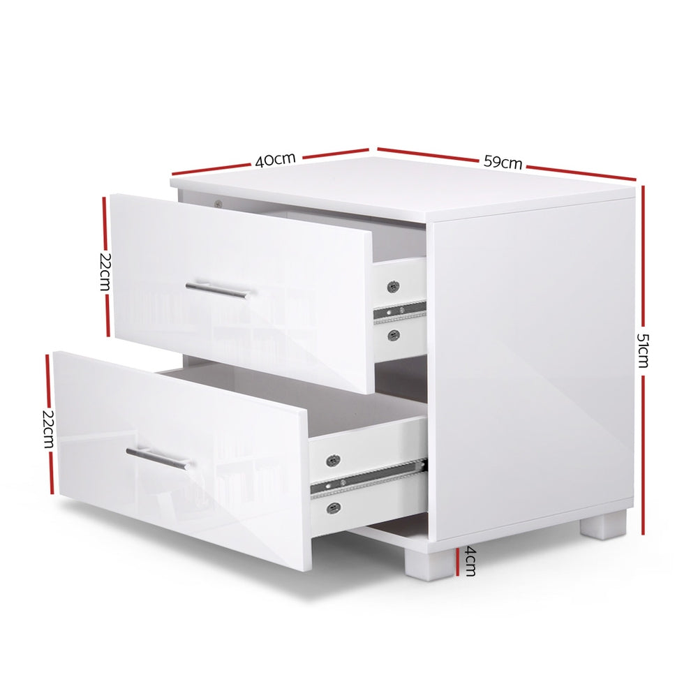 Bedside Tables: Artiss Bedside Table 2 Drawers High Gloss - White