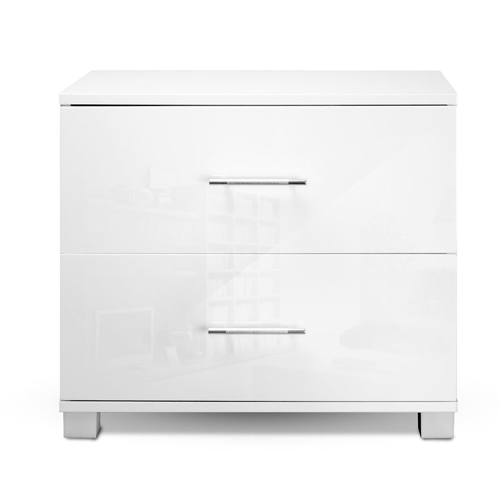 Bedside Tables: Artiss Bedside Table 2 Drawers High Gloss - White