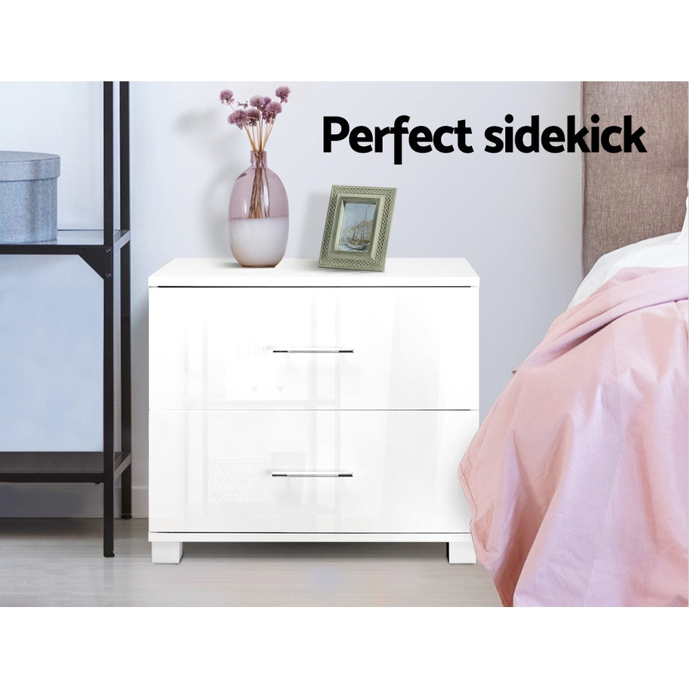 Bedside Tables: Artiss Bedside Table 2 Drawers High Gloss - White