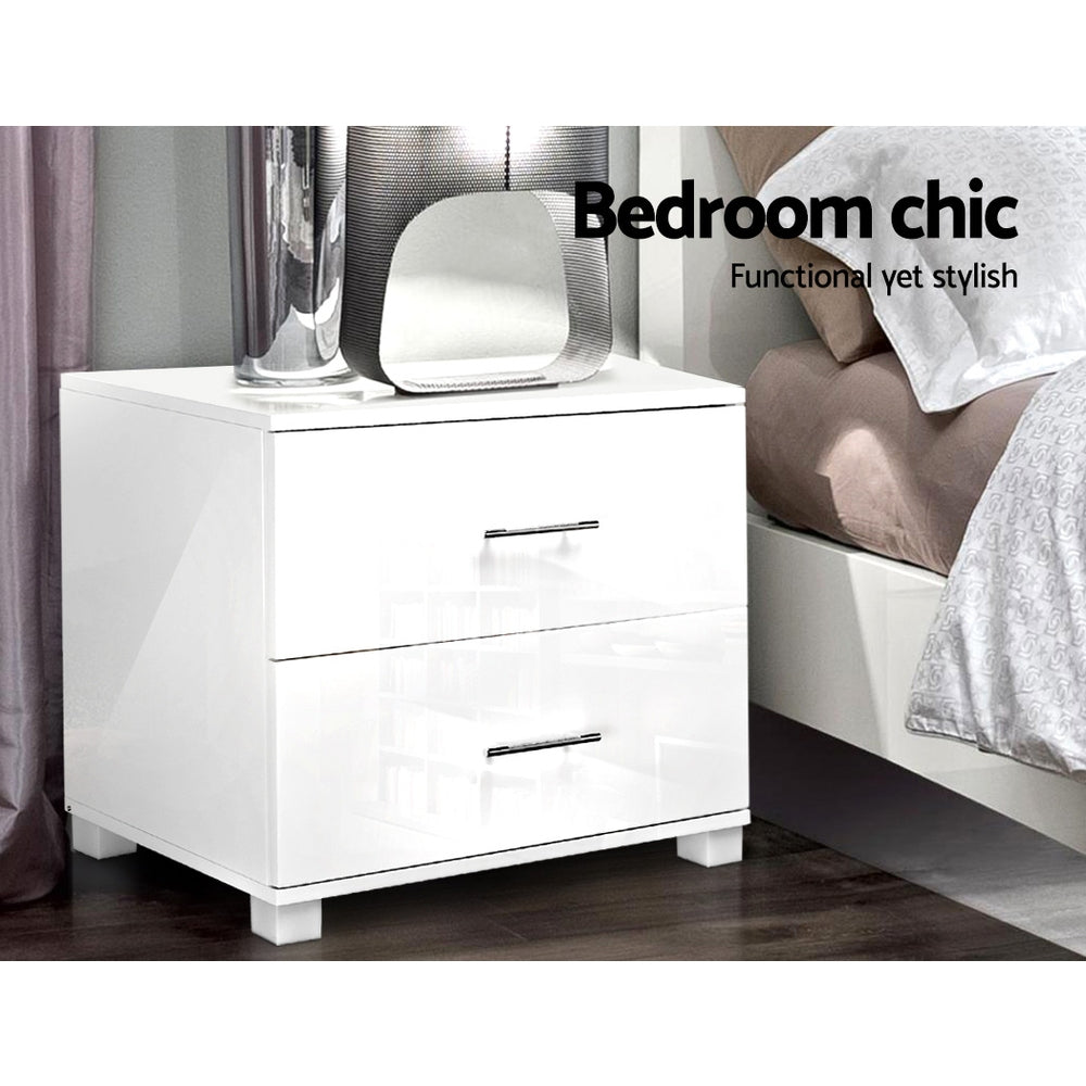Bedside Tables: Artiss Bedside Table 2 Drawers High Gloss - White
