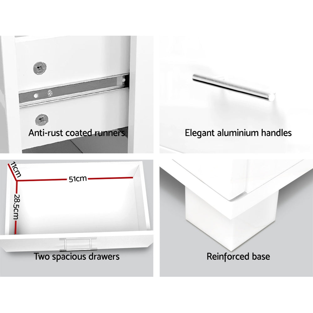 Bedside Tables: Artiss Bedside Table 2 Drawers High Gloss - White