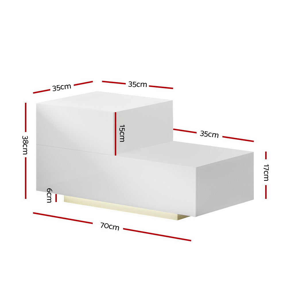 Bedside Tables: Artiss Bedside Tables LED 2 Drawers - REMI White