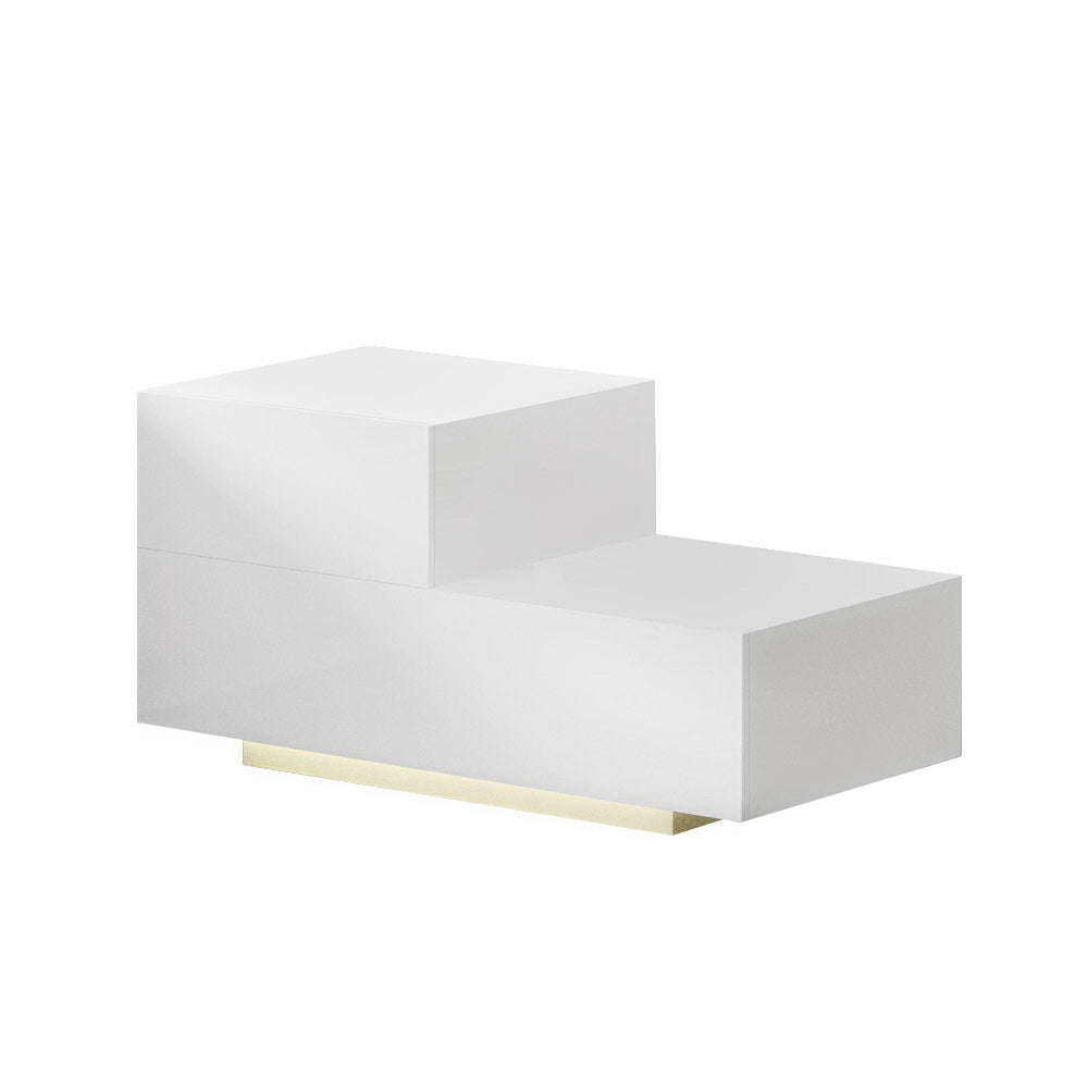 Bedside Tables: Artiss Bedside Tables LED 2 Drawers - REMI White