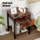 Artiss Bedside Table Nightstand 1 Drawer Shelves Walnut