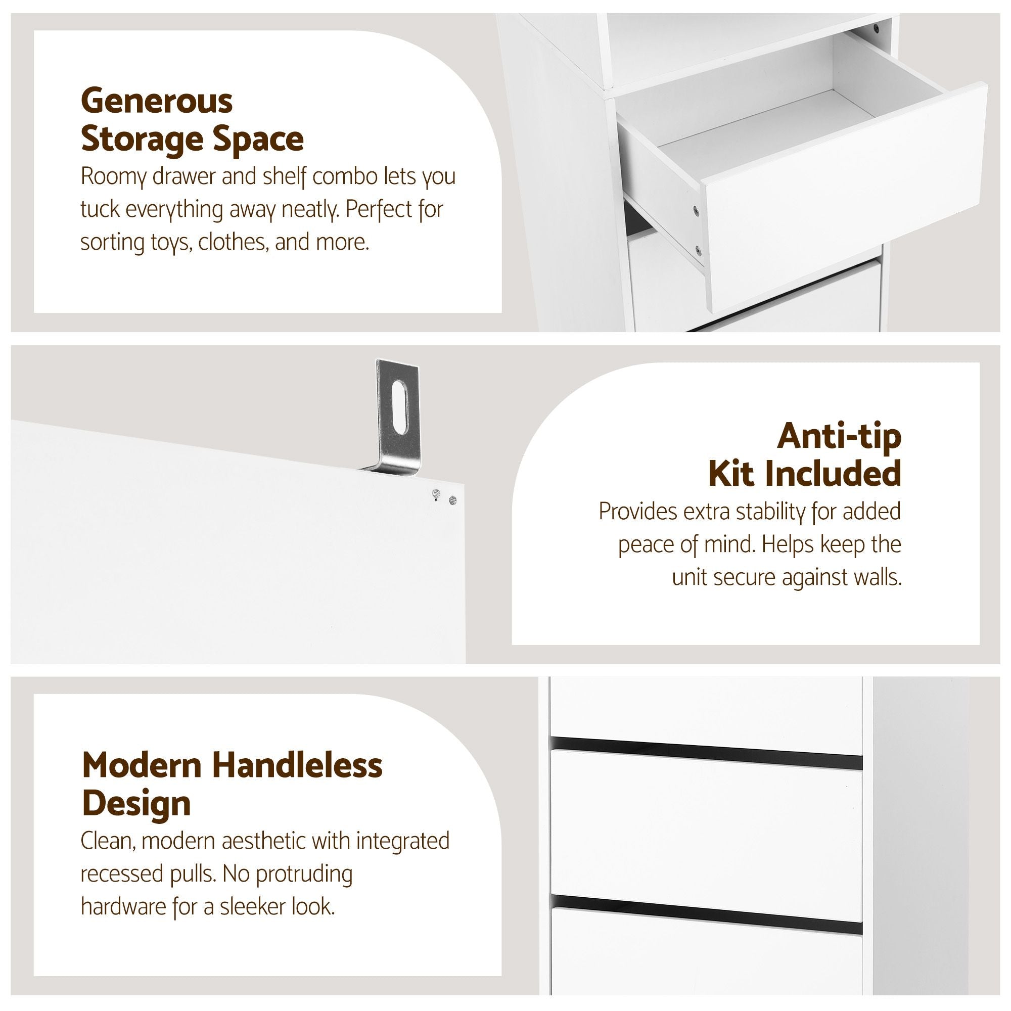 Artiss 2x Chest of 3 Drawers Tallboy Cabinet White