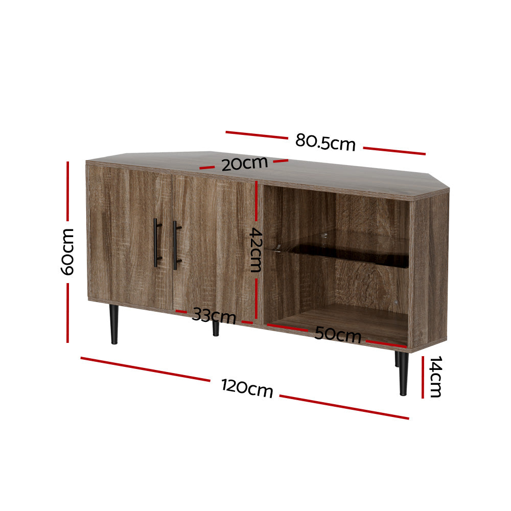 TV Units: Artiss Corner Entertainment Unit Stand TV Cabinet Open Storage Shelf 120CM