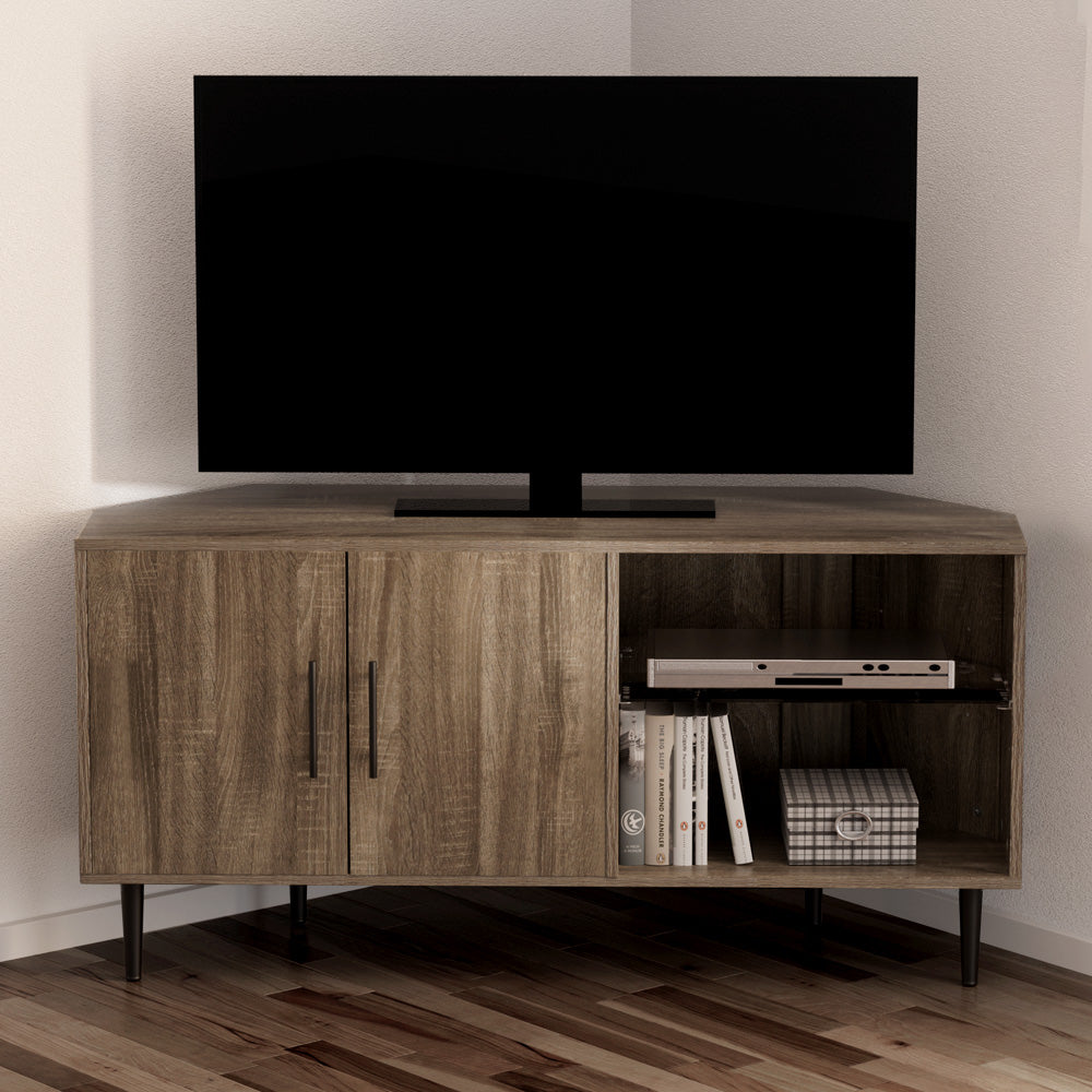 TV Units: Artiss Corner Entertainment Unit Stand TV Cabinet Open Storage Shelf 120CM