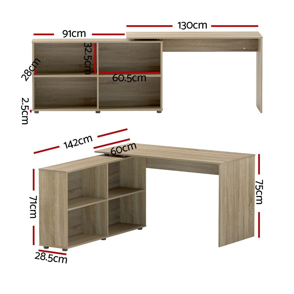 Desks: Artiss Computer Desk Bookshelf Oak 130CM
