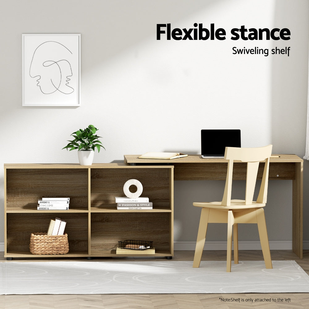 Desks: Artiss Computer Desk Bookshelf Oak 130CM