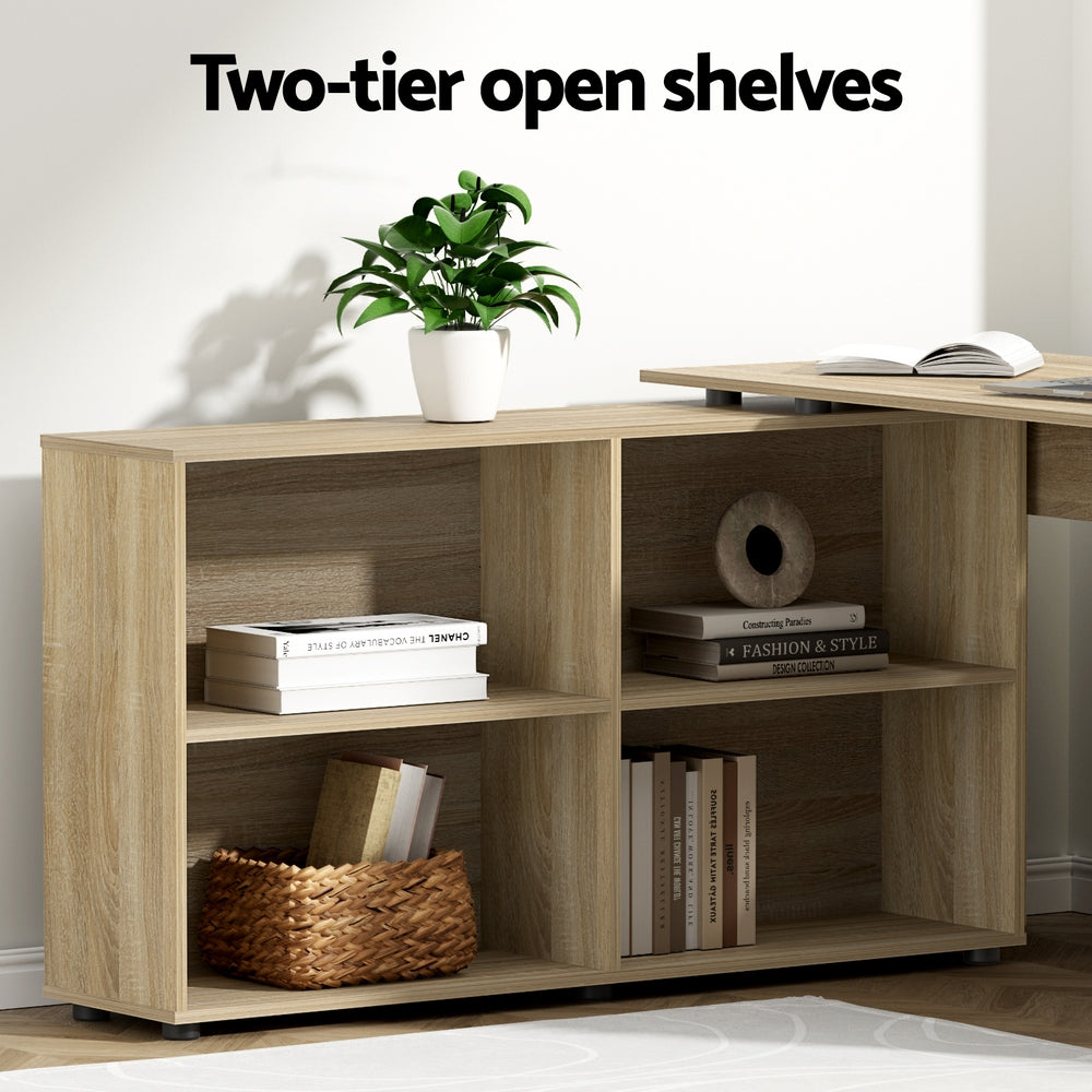 Desks: Artiss Computer Desk Bookshelf Oak 130CM