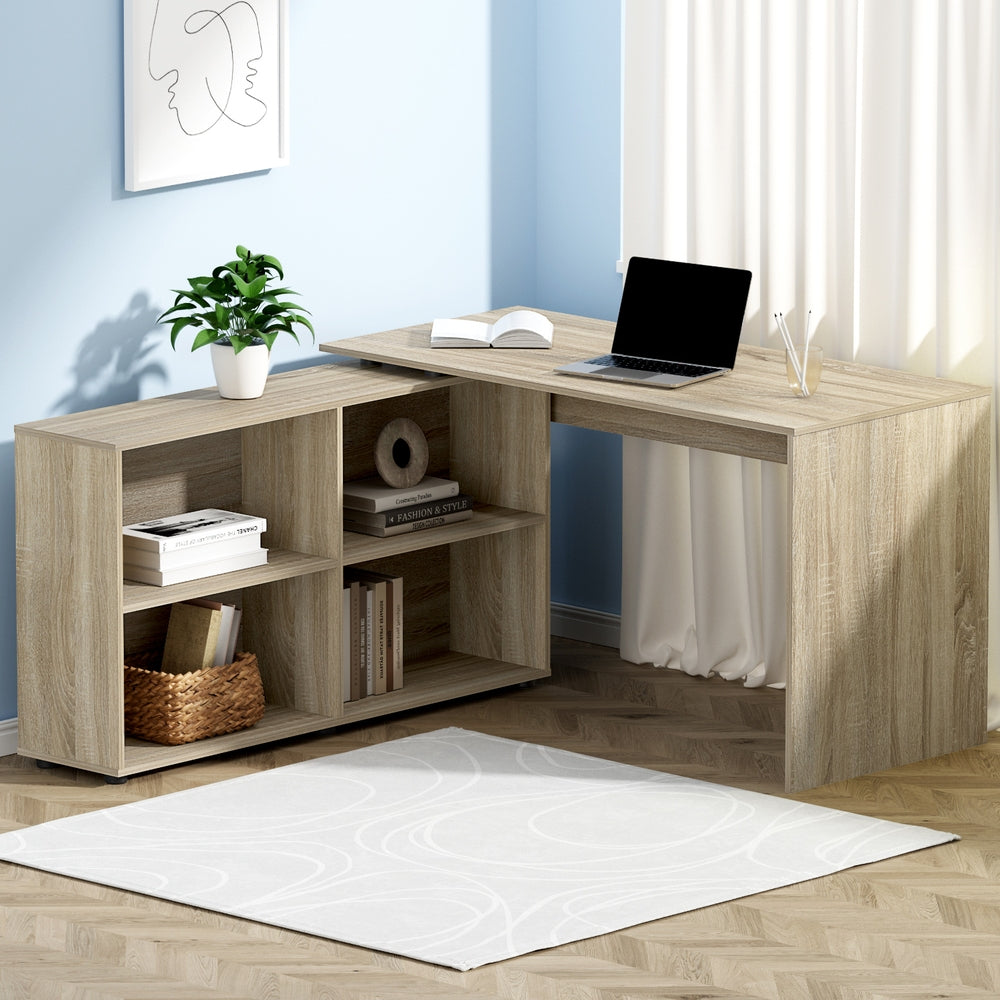 Desks: Artiss Computer Desk Bookshelf Oak 130CM
