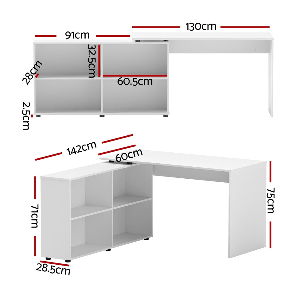 Desks: Artiss Computer Desk Bookshelf White 130CM