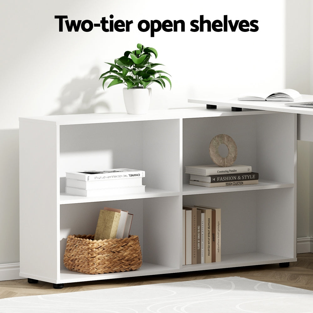 Desks: Artiss Computer Desk Bookshelf White 130CM