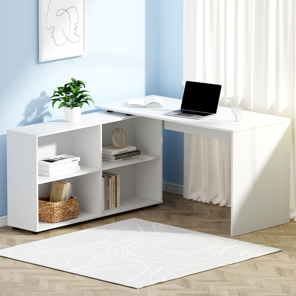 Desks: Artiss Computer Desk Bookshelf White 130CM