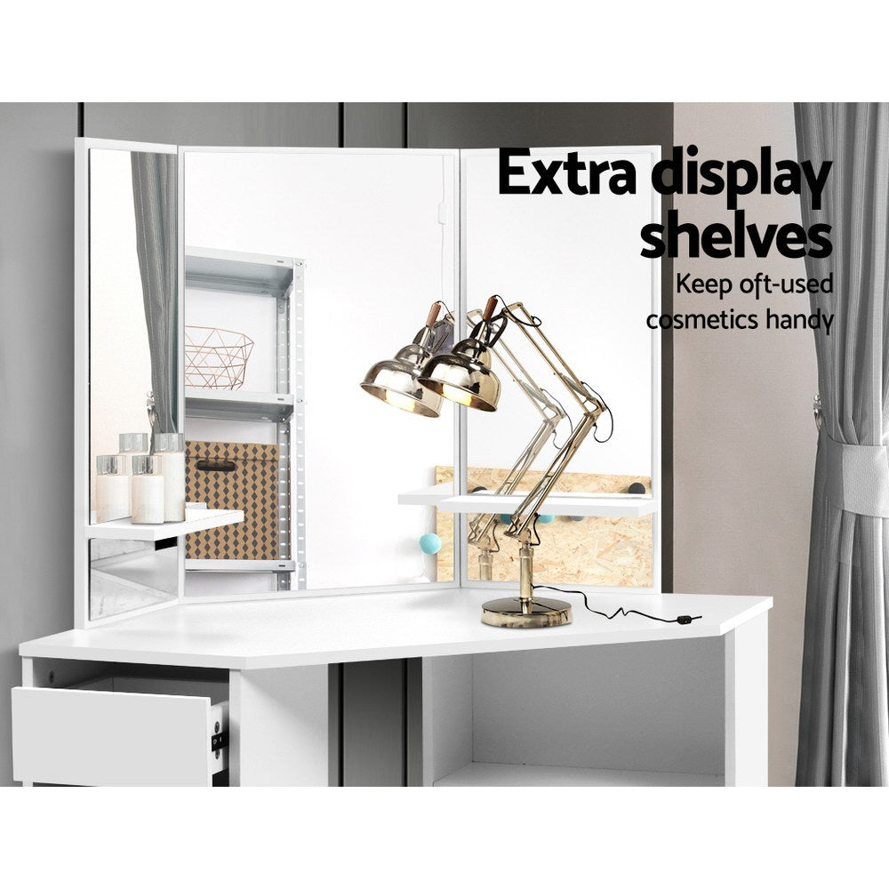 Dressing Vanity & Dressing Tables: Artiss Dressing Table Stool Set Corner 5 Drawers White