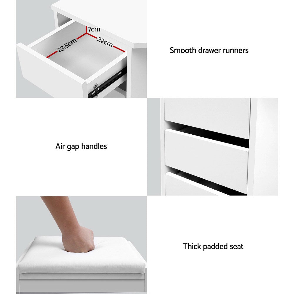 Dressing Vanity & Dressing Tables: Artiss Dressing Table Stool Set Corner 5 Drawers White