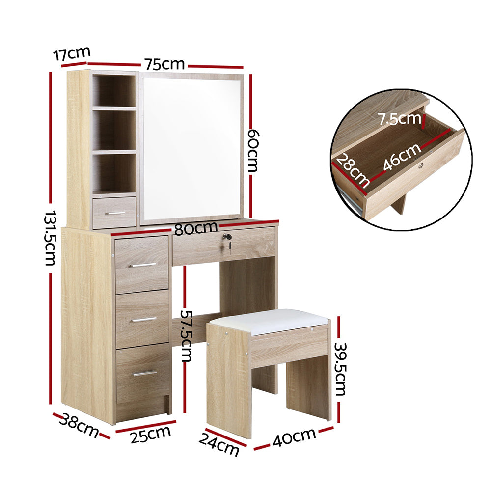Dressing Vanity & Dressing Tables: Artiss Dressing Table Stool Set Sliding Mirror Oak Diane