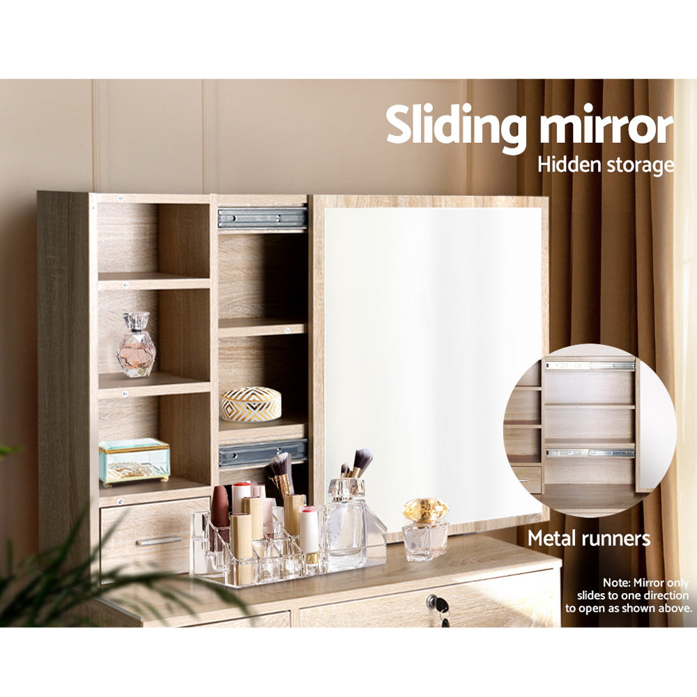 Dressing Vanity & Dressing Tables: Artiss Dressing Table Stool Set Sliding Mirror Oak Diane