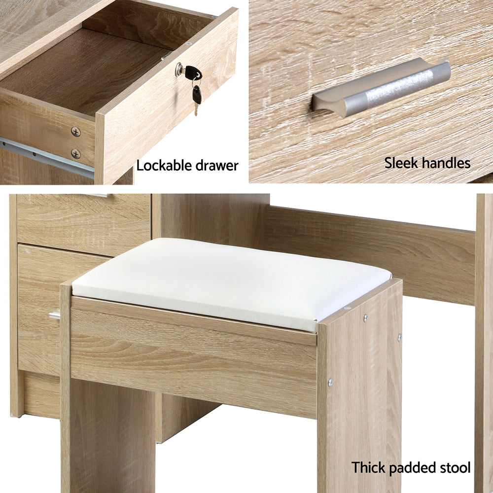 Dressing Vanity & Dressing Tables: Artiss Dressing Table Stool Set Sliding Mirror Oak Diane