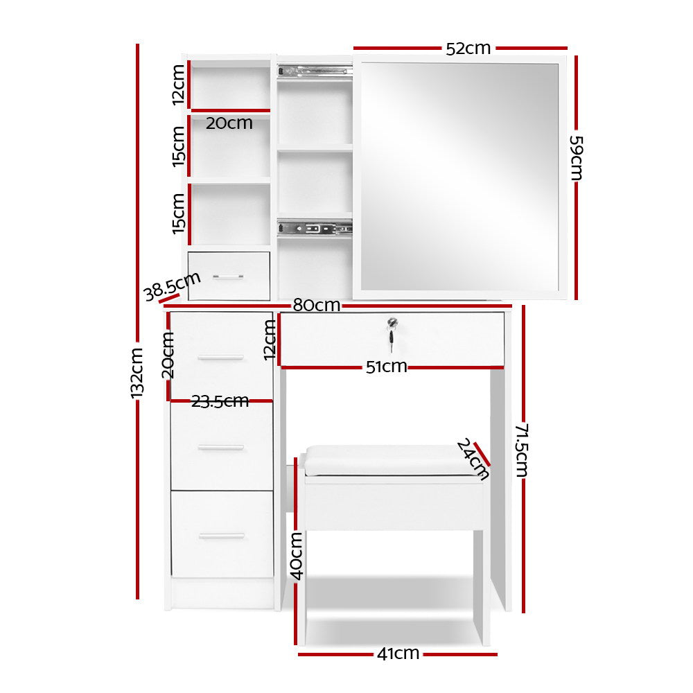 Dressing Vanity & Dressing Tables: Artiss Dressing Table Stool Set Sliding Mirror White Diane