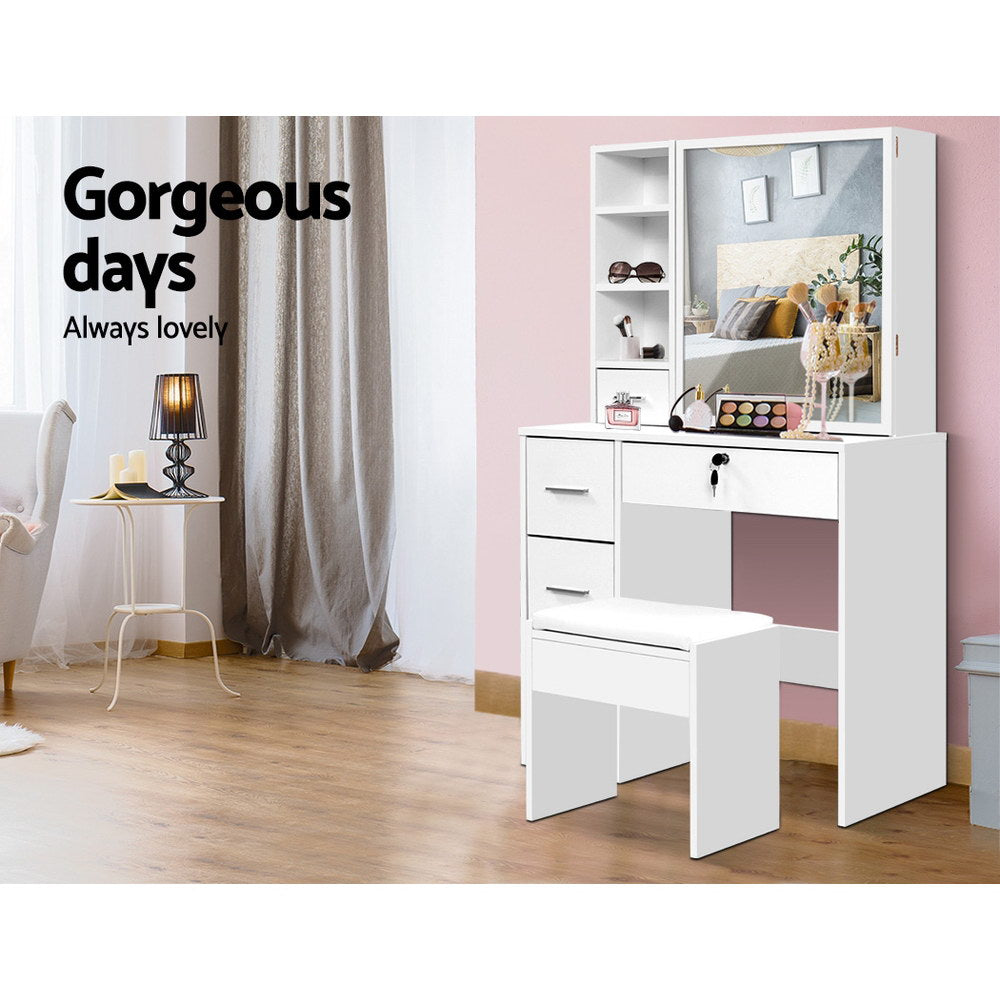 Dressing Vanity & Dressing Tables: Artiss Dressing Table Stool Set Sliding Mirror White Diane