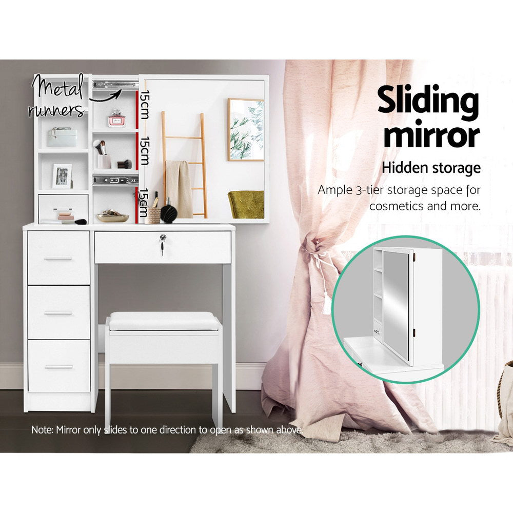 Dressing Vanity & Dressing Tables: Artiss Dressing Table Stool Set Sliding Mirror White Diane