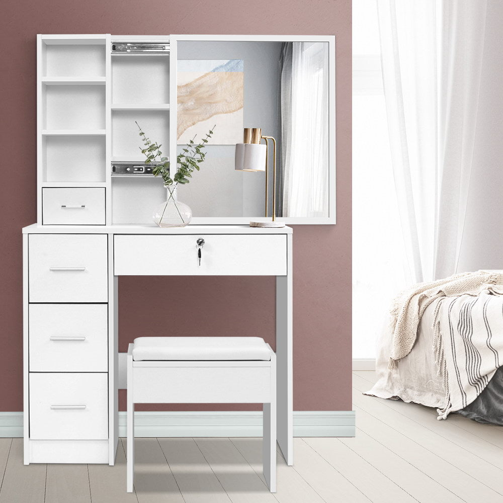 Dressing Vanity & Dressing Tables: Artiss Dressing Table Stool Set Sliding Mirror White Diane