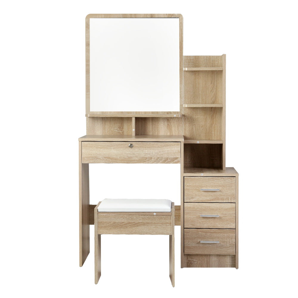 Dressing Vanity & Dressing Tables: Artiss Dressing Table Stool Set 4 Drawers Oak