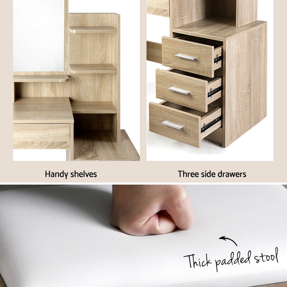 Dressing Vanity & Dressing Tables: Artiss Dressing Table Stool Set 4 Drawers Oak