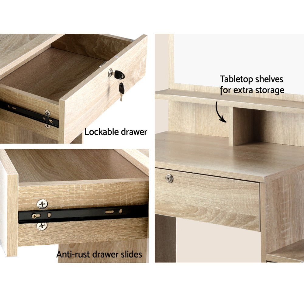 Dressing Vanity & Dressing Tables: Artiss Dressing Table Stool Set 4 Drawers Oak