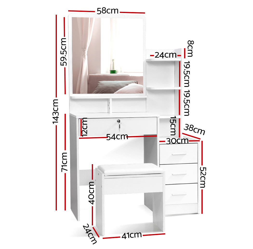 Dressing Vanity & Dressing Tables: Artiss Dressing Table Stool Set 4 Drawers White