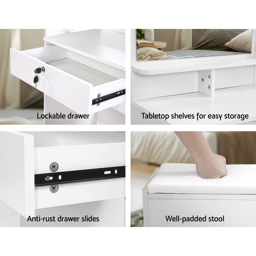 Dressing Vanity & Dressing Tables: Artiss Dressing Table Stool Set 4 Drawers White