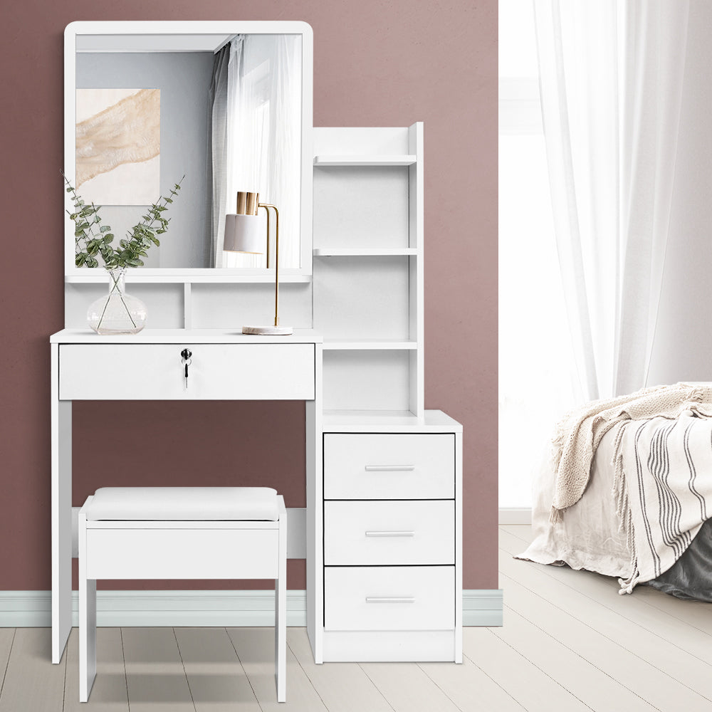 Dressing Vanity & Dressing Tables: Artiss Dressing Table Stool Set 4 Drawers White
