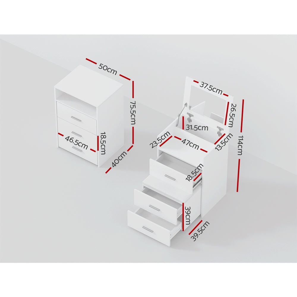 Dressing Vanity & Dressing Tables: Artiss 2-in-1 Dressing Table Stool Set Bedside Table White