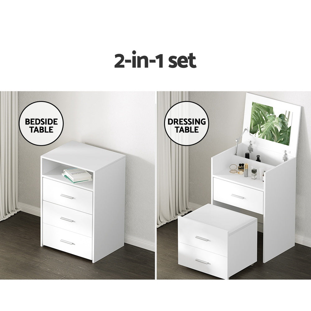 Dressing Vanity & Dressing Tables: Artiss 2-in-1 Dressing Table Stool Set Bedside Table White