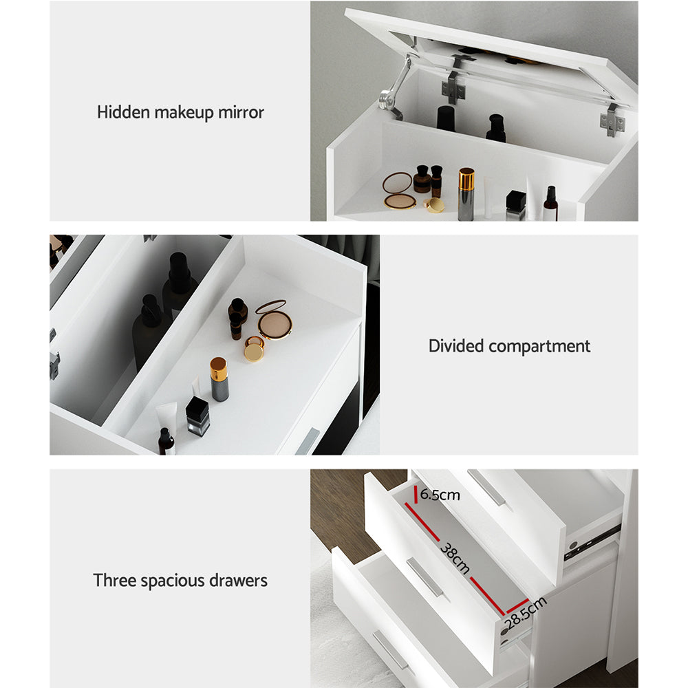 Dressing Vanity & Dressing Tables: Artiss 2-in-1 Dressing Table Stool Set Bedside Table White