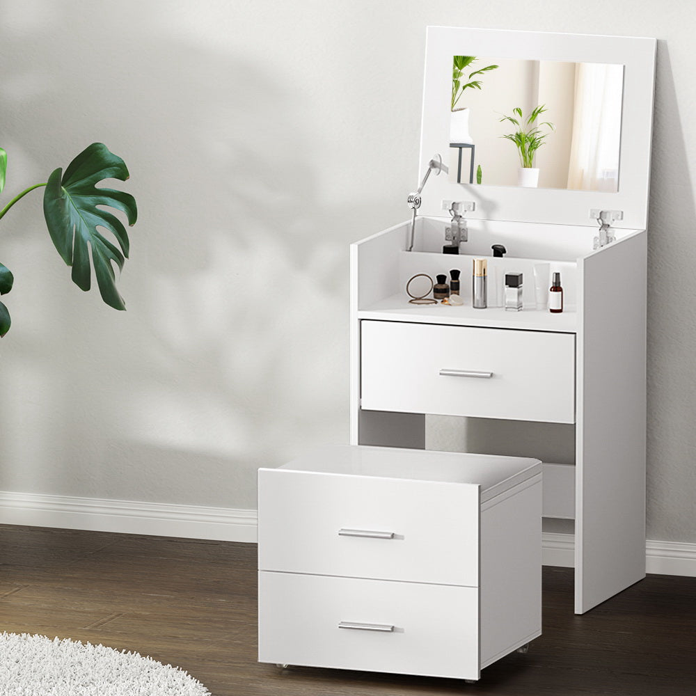 Dressing Vanity & Dressing Tables: Artiss 2-in-1 Dressing Table Stool Set Bedside Table White