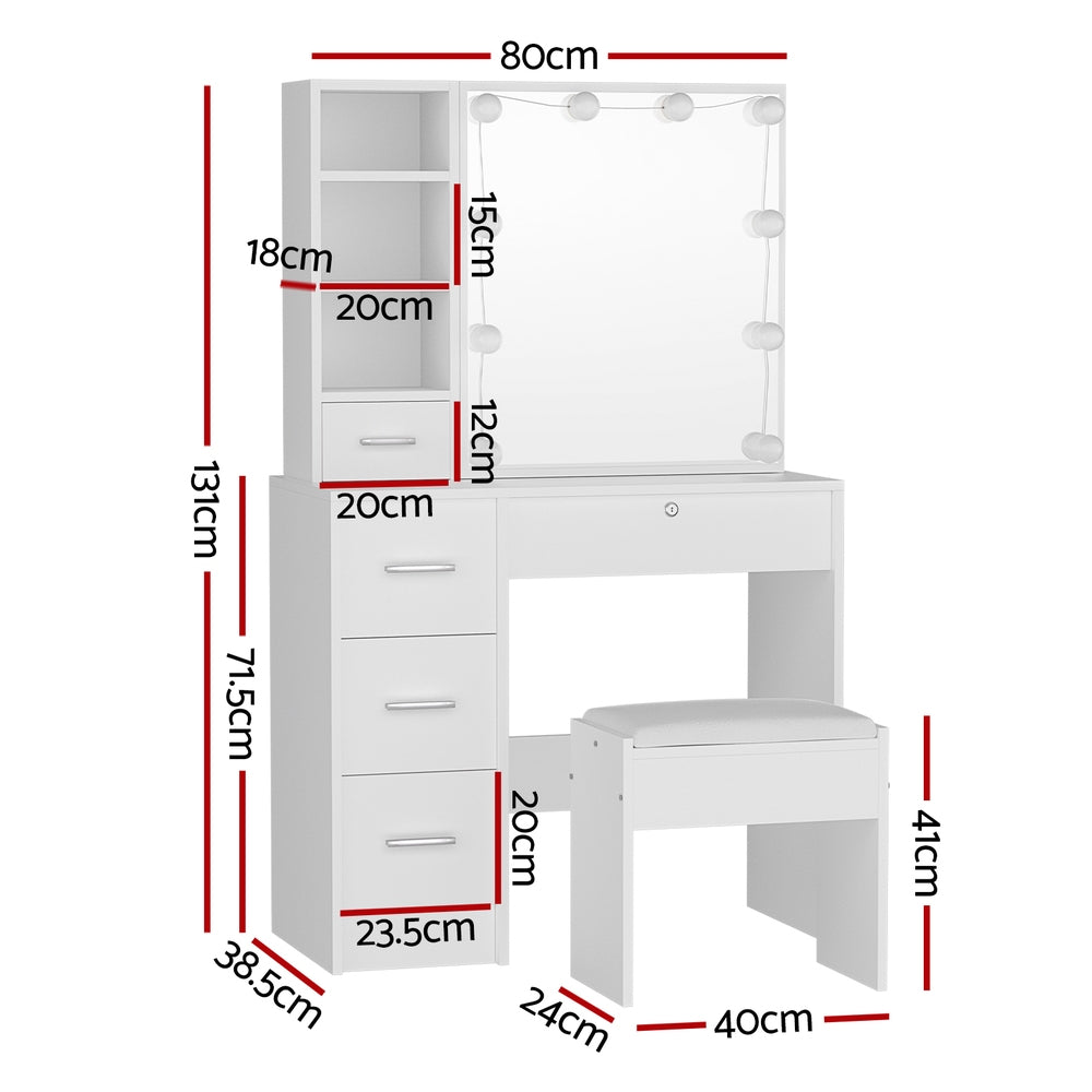 Dressing Vanity & Dressing Tables: Artiss Dressing Table Set Stool 10 Led Bulbs White Dylan