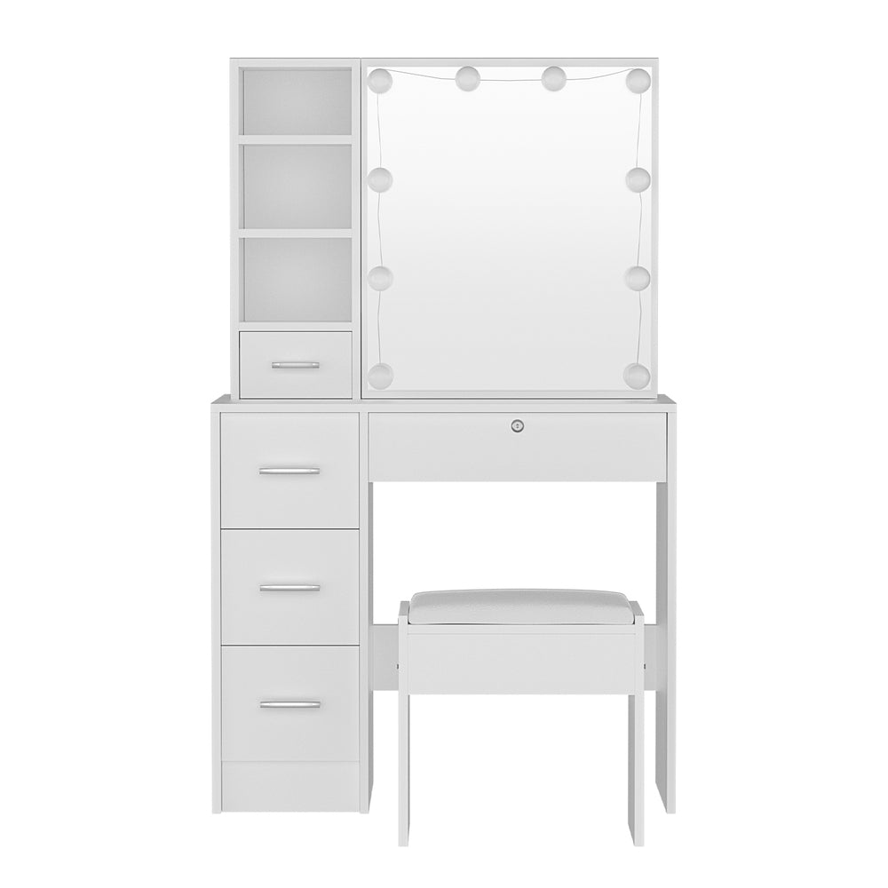 Dressing Vanity & Dressing Tables: Artiss Dressing Table Set Stool 10 Led Bulbs White Dylan