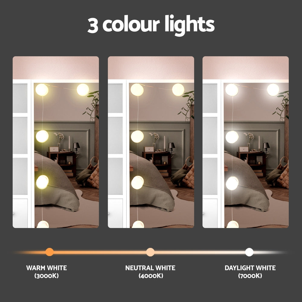 Dressing Vanity & Dressing Tables: Artiss Dressing Table Set Stool 10 Led Bulbs White Dylan